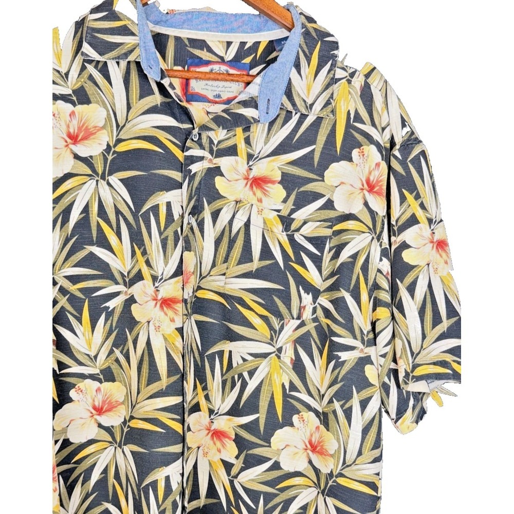 Bahama Bay‎ Club Shirt XL Black Floral Hibiscus Rayon Blend Hawaiian Aloha Camp
